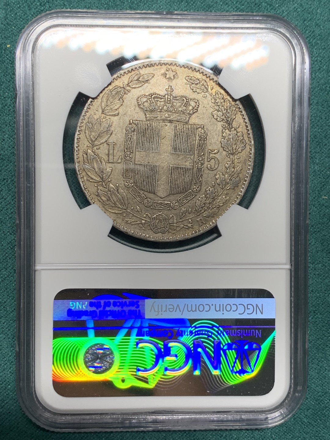 《竞宝斋》第147场-周日，周一 2场 (全场包邮) NGC-XF45 意大利1879年 翁贝托5里拉大银币 原味好品