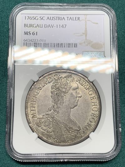 《竞宝斋》第147场-周日，周一 2场 (全场包邮) - 亚军分 NGC 1765年MS61 奥地利 原铸大奶妈1泰勒银币，（金茨堡）布尔高厂铸造，打制良好无减重痕
