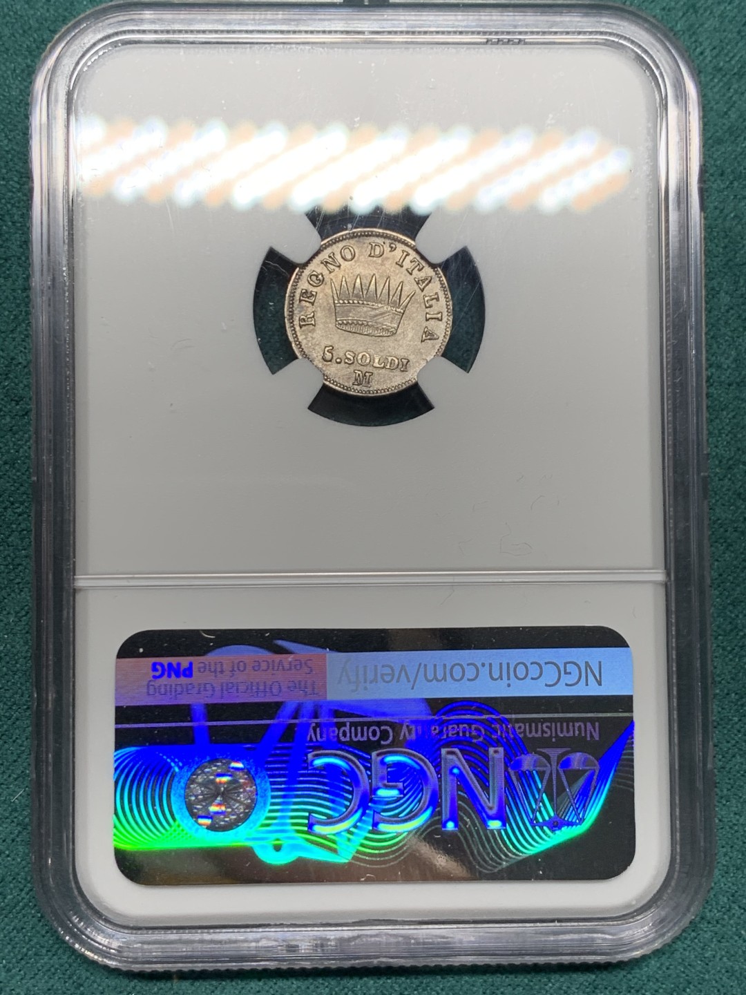 《竞宝斋》第147场-周日，周一 2场 (全场包邮) NGC-MS62 意大利1810-M年 拿破仑一世 5S银币 米兰造 本身就是非常少见的品种 这样的品相就更加难得了
