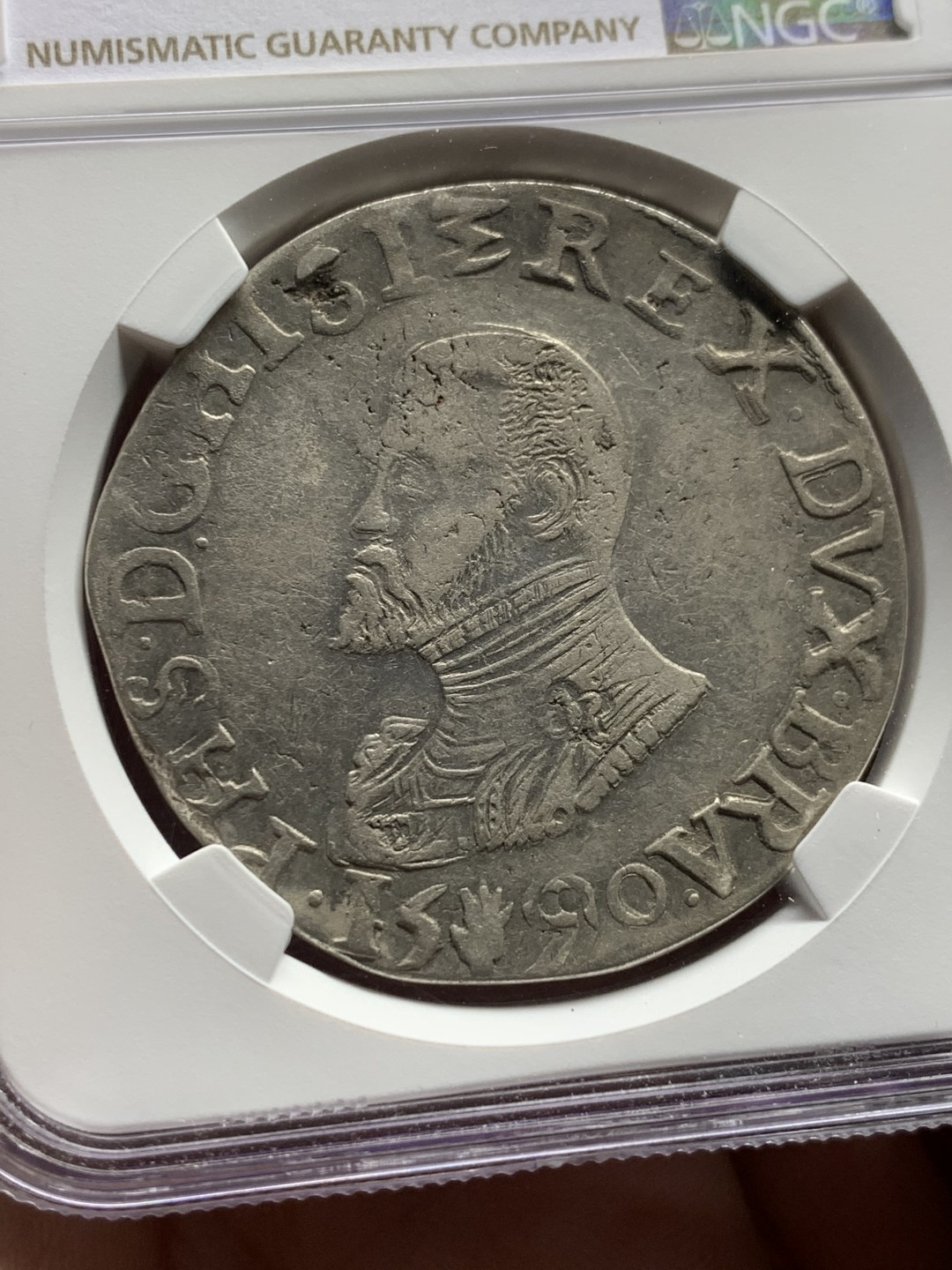 《竞宝斋》第147场-周日，周一 2场 (全场包邮) 亚军 NGC-VF30 西属尼德兰 1590年菲利普二世 1杜卡特大银币 罕见品种 这东西能找到一个有分的就已经是缘分了