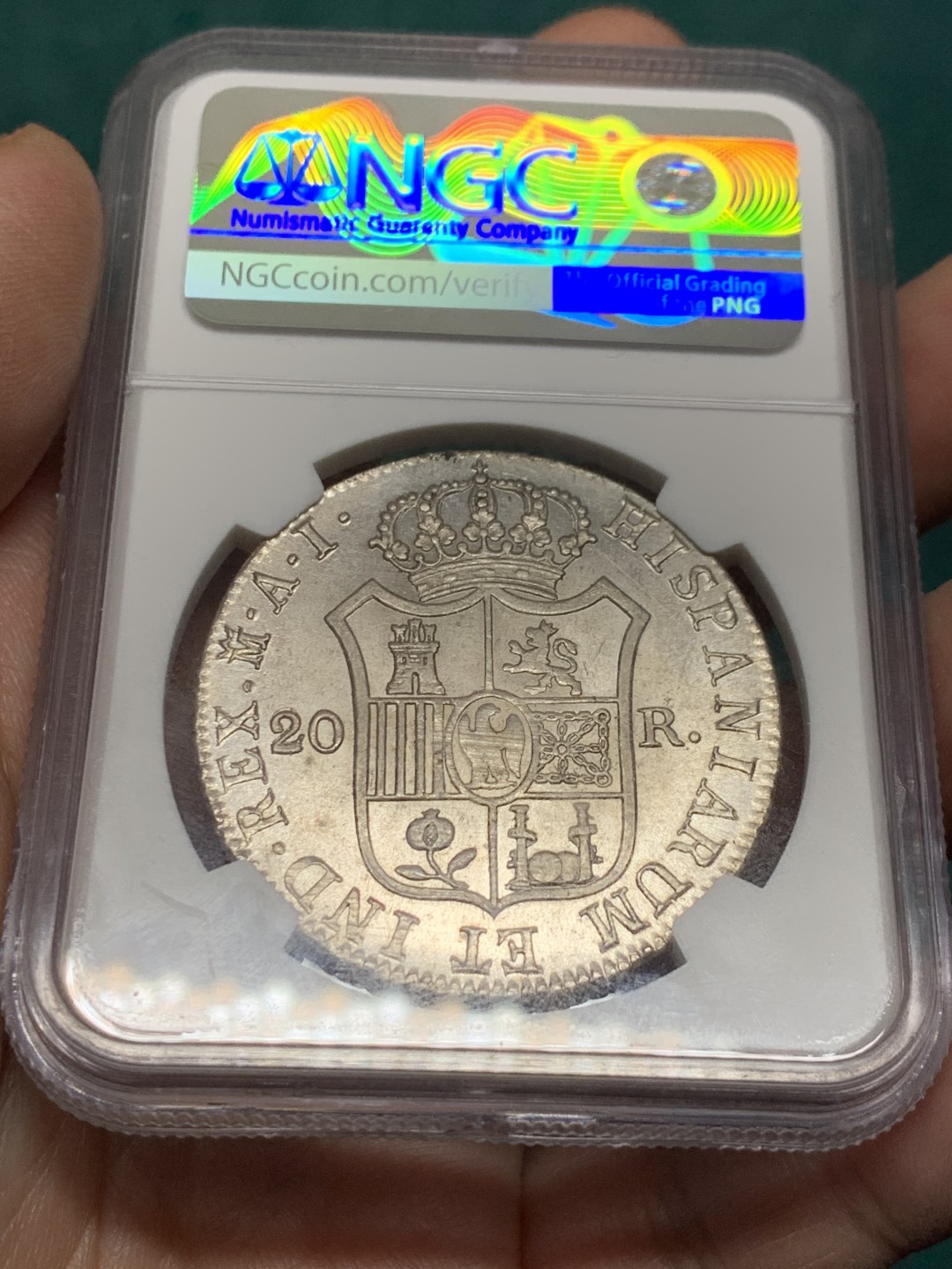 《竞宝斋》第147场-周日，周一 2场 (全场包邮) NGC AU58 1810年 法占西班牙 约瑟夫拿破仑20R银币，细节极佳 发丝清晰 光感十足 低评了