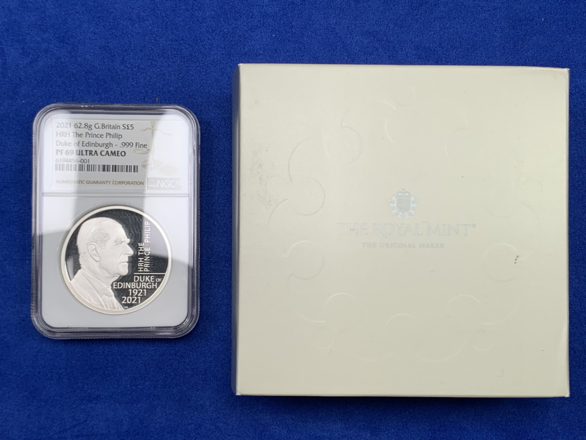《竞宝斋》第147场-周日，周一 2场 (全场包邮) NGC-PF69UC 英国 2021年 菲利普亲王 女王夫妇各占一面 2OZ（62.2克）精制比1OZ少很多 满分仅7枚 盒证齐全