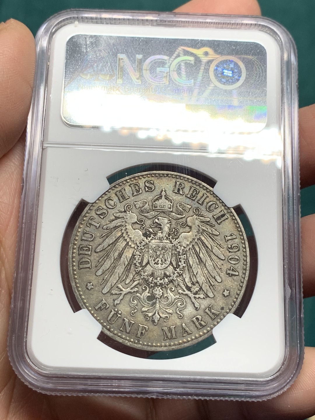 《竞宝斋》第147场-周日，周一 2场 (全场包邮) NGC-XF45 德国普鲁士 1904年威廉二世 5马克大银币 原味好品