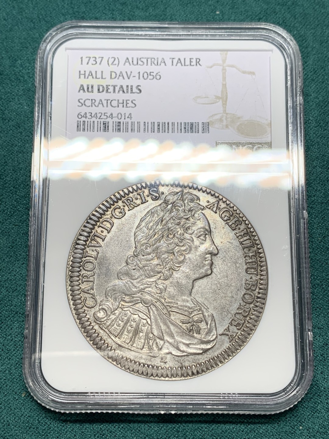 《竞宝斋》第147场-周日，周一 2场 (全场包邮) NGC-AUD 神圣罗马帝国 1737(2) 卡尔六世 1泰勒银币底板 状态好
