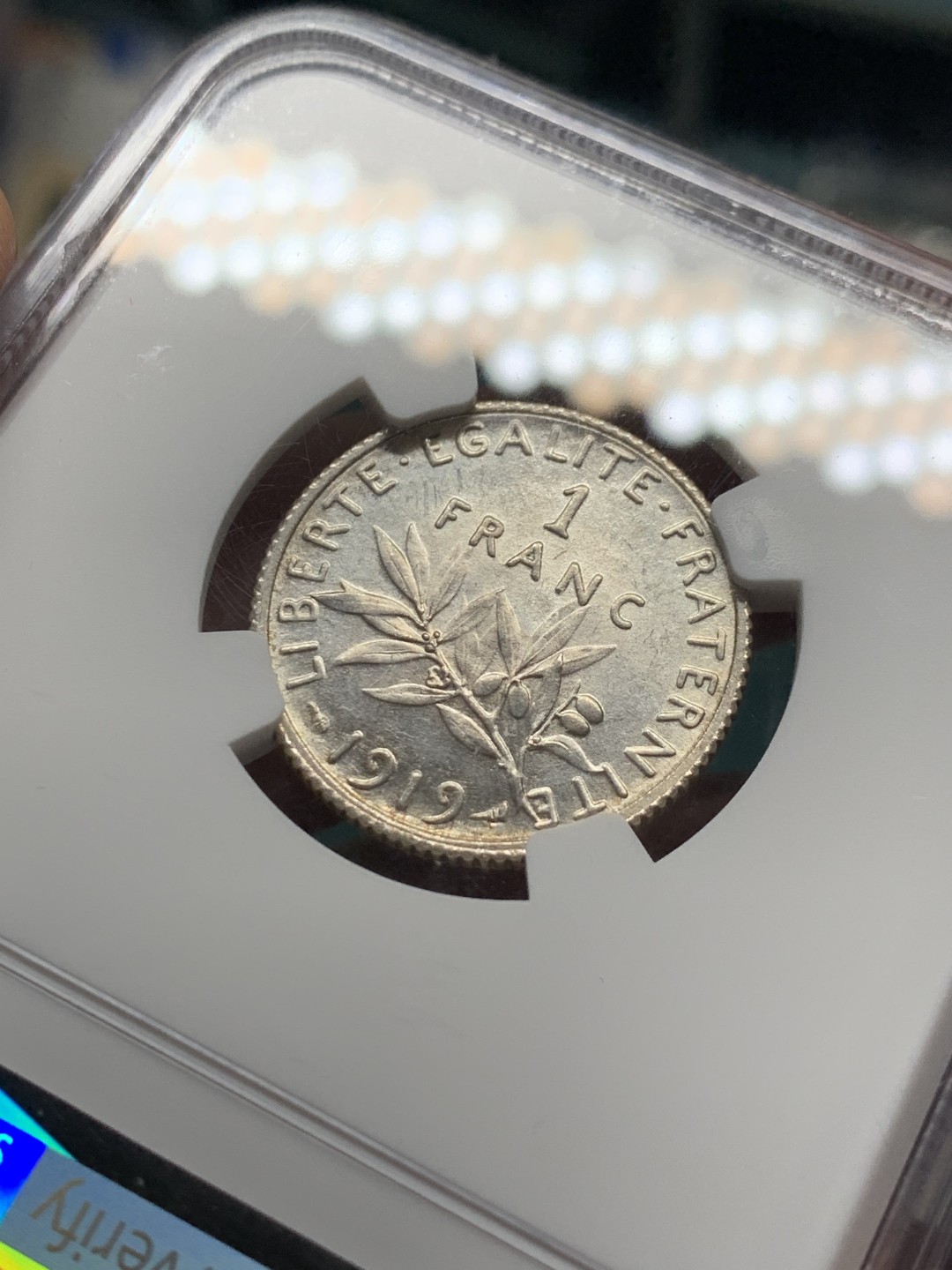 《竞宝斋》第147场-周日，周一 2场 (全场包邮) NGC-UNC 法国1919年 播种女神1法郎银币 原光好品