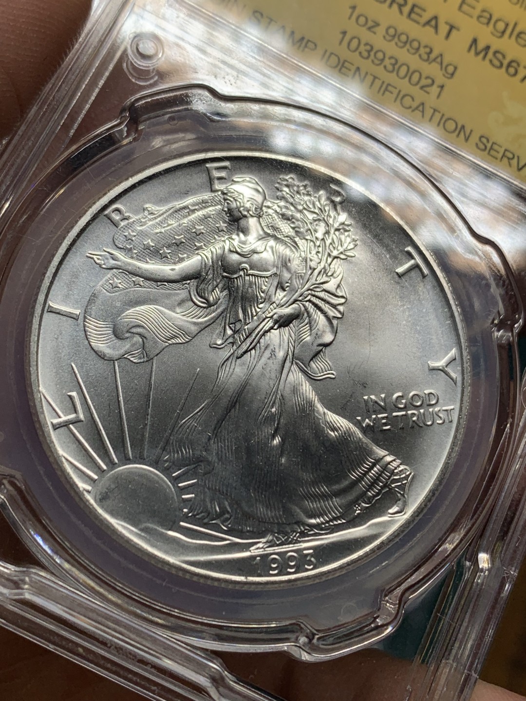 《竞宝斋》第147场-周日，周一 2场 (全场包邮) 信泰MS68，67，68，1992/93/94年美国行走女神一盎司银币共三枚 3盎司银币 93.3克 999银