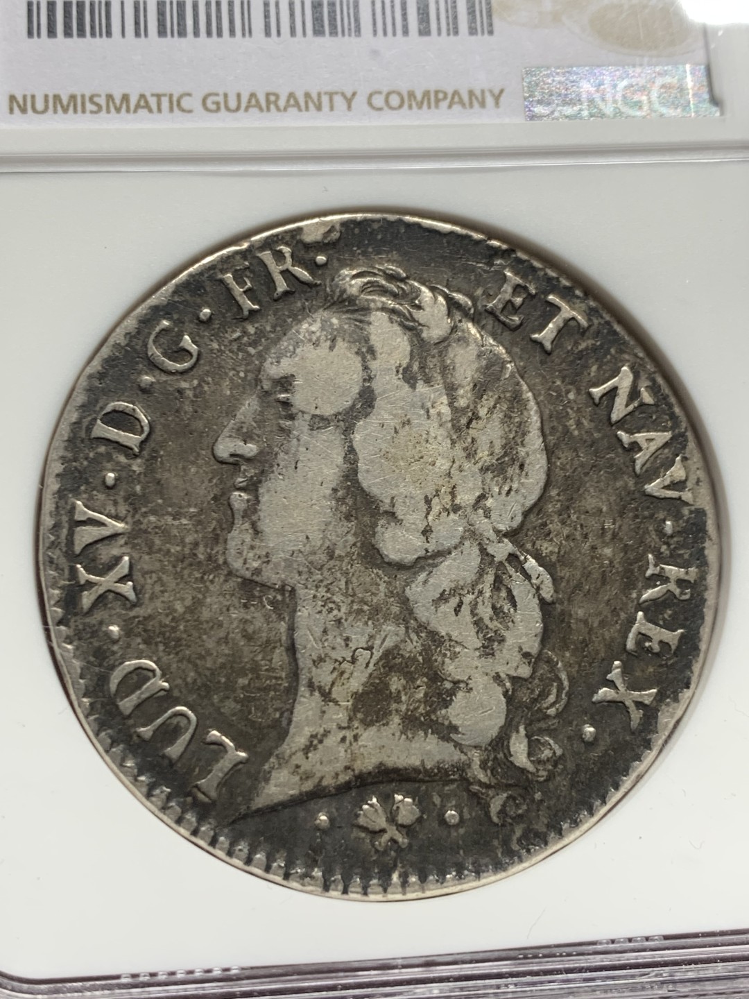 《竞宝斋》第147场-周日，周一 2场 (全场包邮) NGC-F15 法国1763-L年 路易十五埃居大银币 原味老包浆