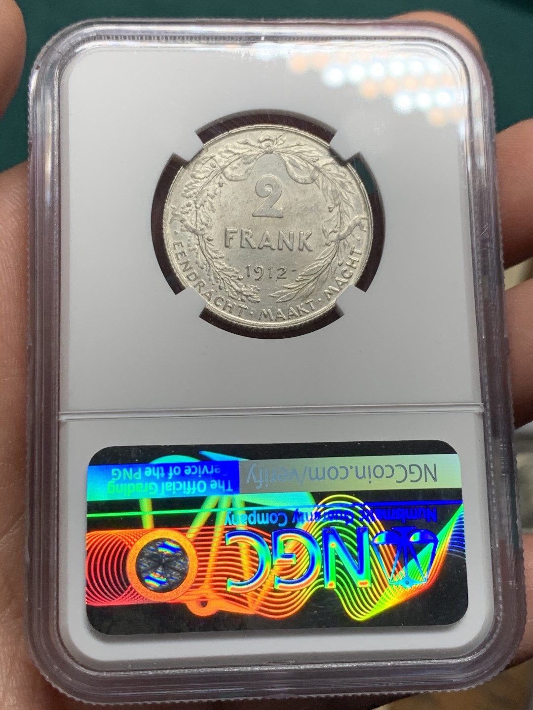 《竞宝斋》第147场-周日，周一 2场 (全场包邮) NGC-MS61 比利时1912年 阿尔贝托2法郎银币 原光好品 少见