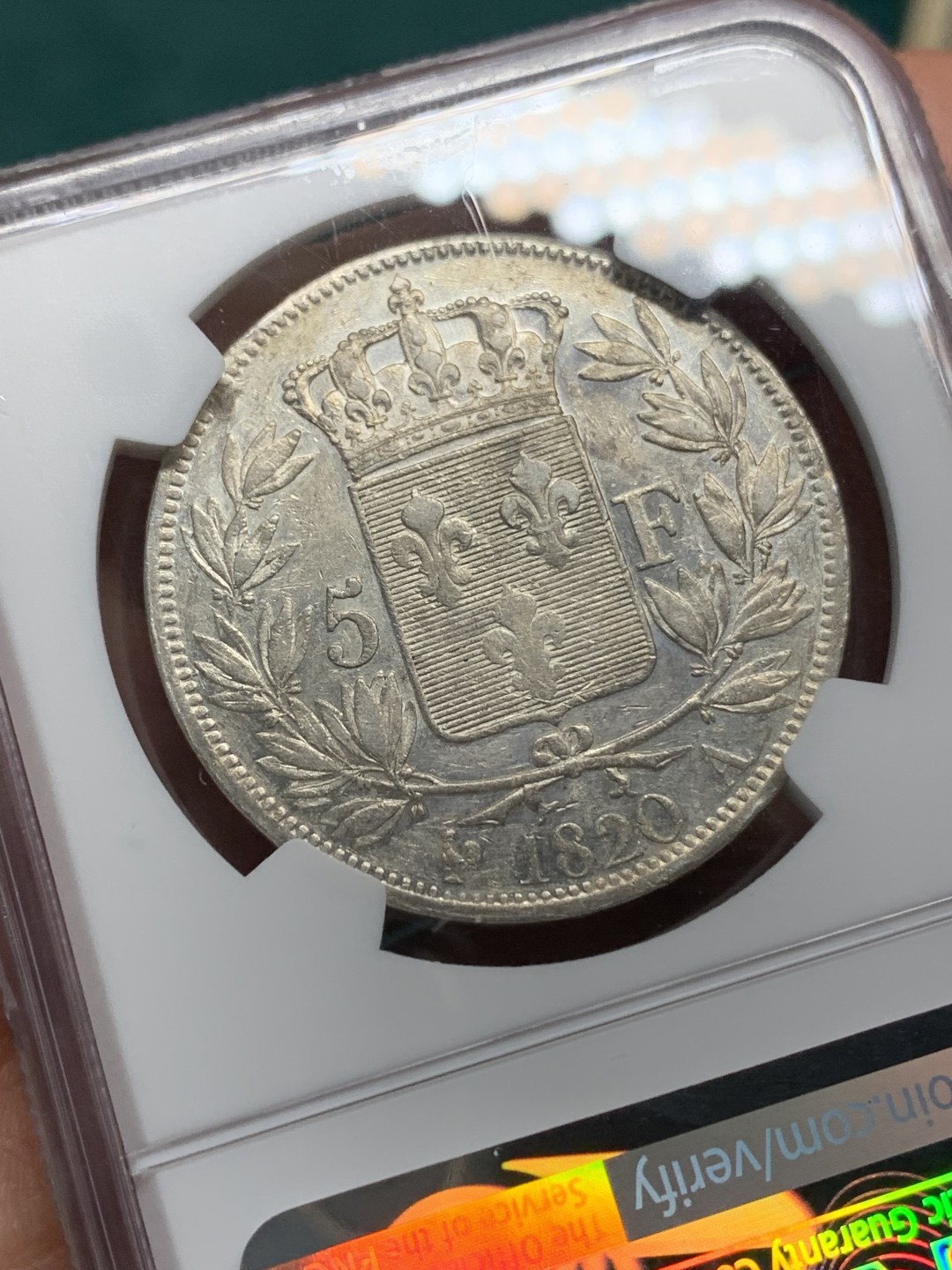 《竞宝斋》第147场-周日，周一 2场 (全场包邮) NGC XF45 法国 1820年 巴黎造币厂 路易十八 5法郎银币 细节好带底光