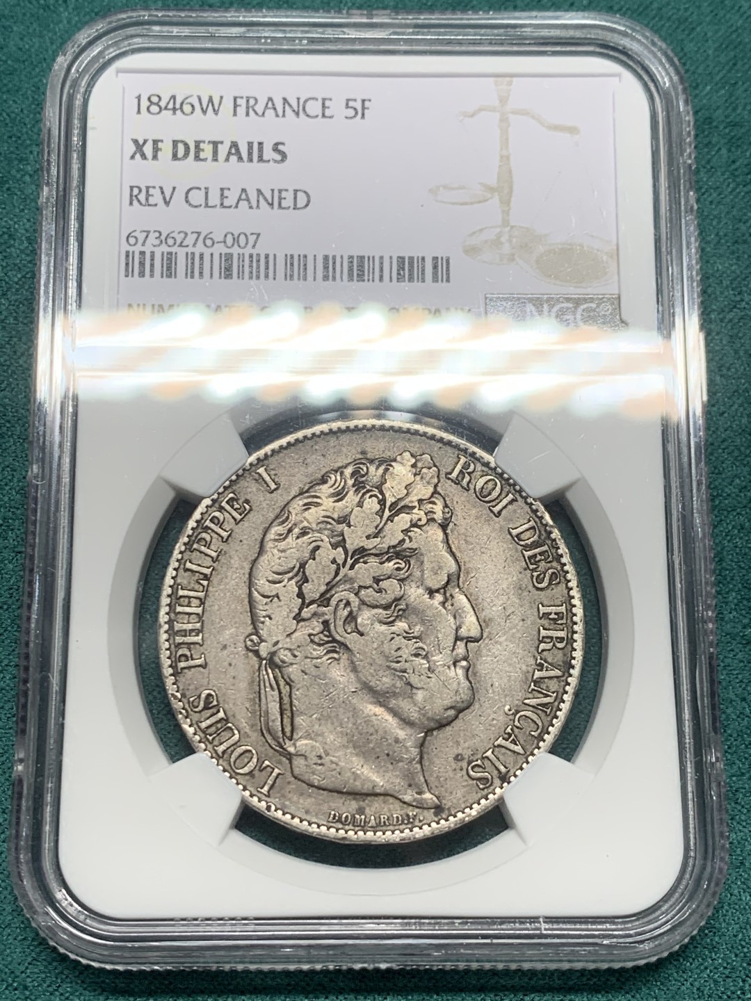 《竞宝斋》第147场-周日，周一 2场 (全场包邮) NGC XF 法国 1846年 菲利普 5法郎银币 流通品质