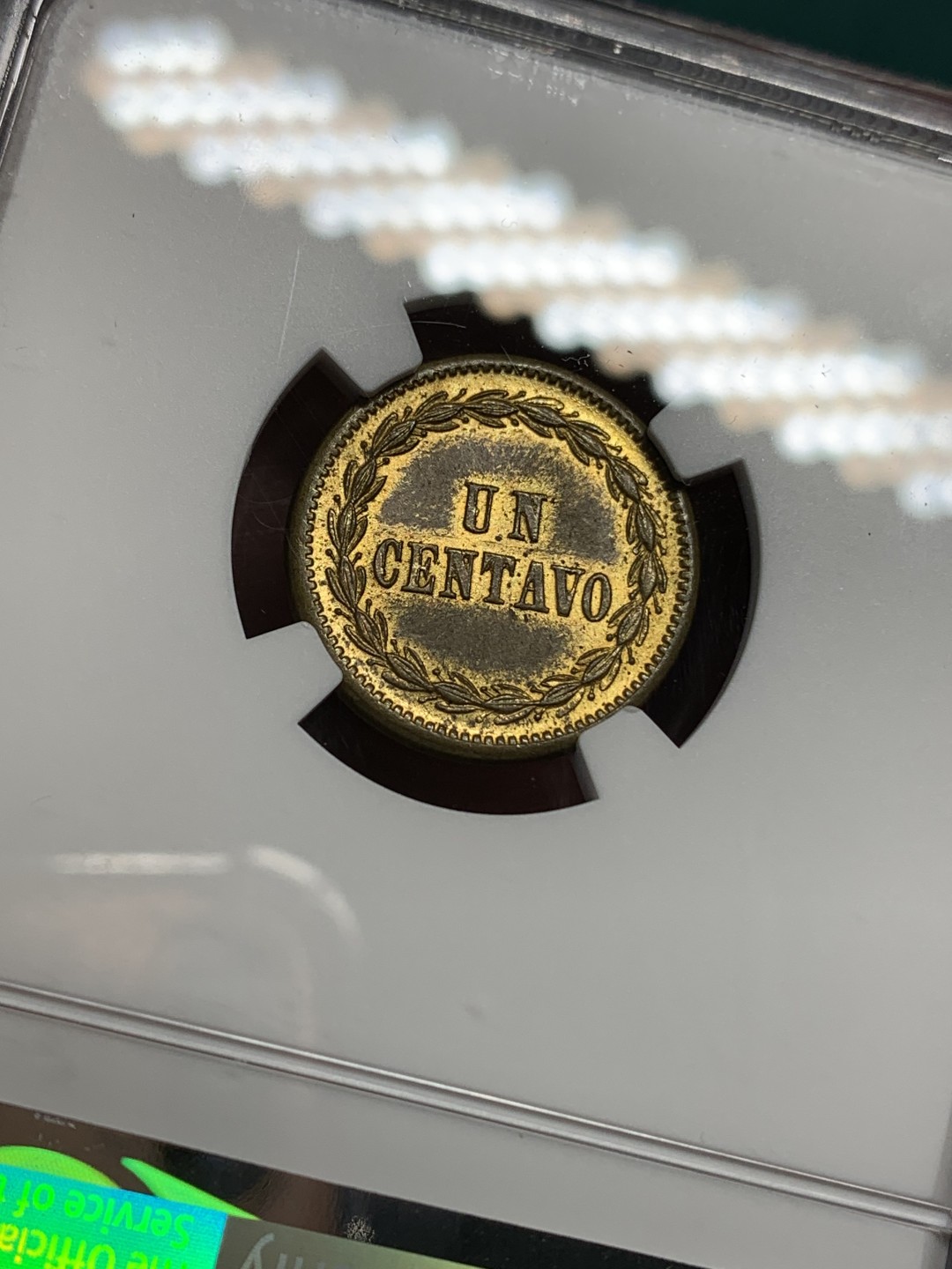 《竞宝斋》第147场-周日，周一 2场 (全场包邮) NGC MS62多米尼加1877年1分铜币，非常的厚，南美大热区域多米早期铜币上MS的不多