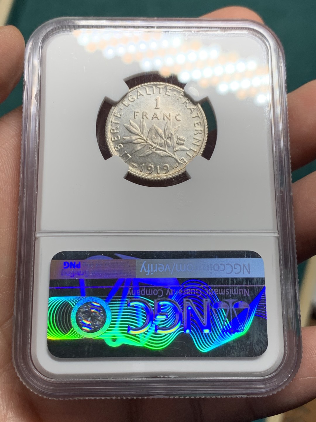《竞宝斋》第147场-周日，周一 2场 (全场包邮) NGC-UNC 法国1919年 播种女神1法郎银币 原光好品