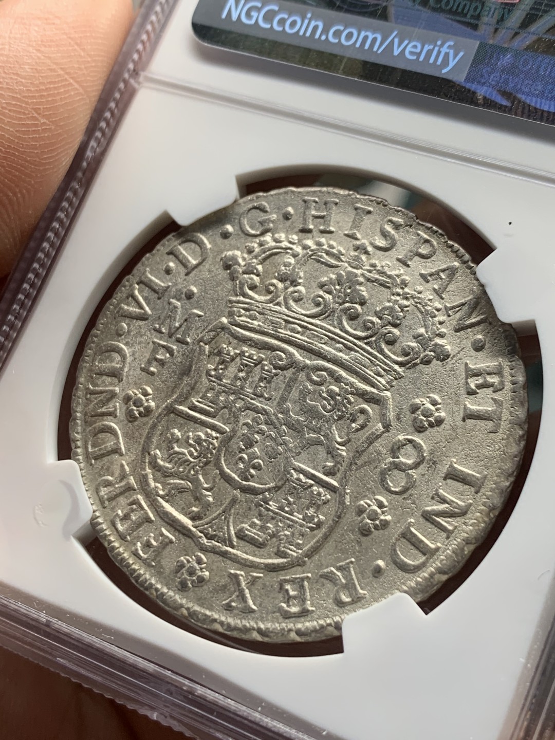 《竞宝斋》第147场-周日，周一 2场 (全场包邮) NGC-MS61 墨西哥 地球双柱 1750 8 里亚尔 原味高品 正反深打 不光分数够 状态也极好 比起1754的窖藏年份少很多