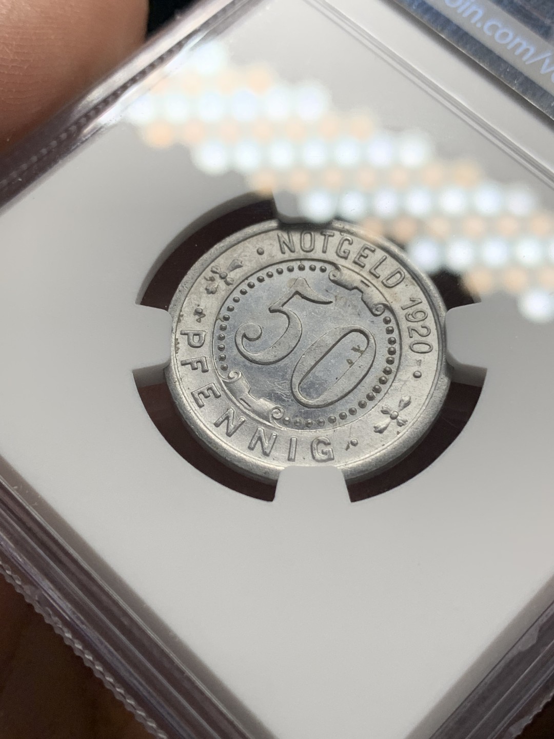 《竞宝斋》第147场-周日，周一 2场 (全场包邮) NGC-MS63 德国 1920/1919年 紧急状态时期门登洞熊  50芬尼 德紧小名誉品 状态非常棒