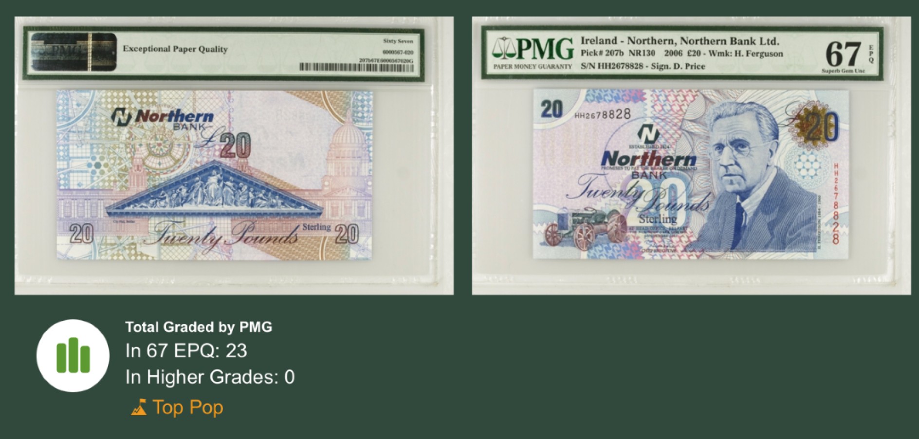 收藏联盟Quantum Auction 第244期拍卖  北爱尔兰2006年20镑 PMG67 冠军分
