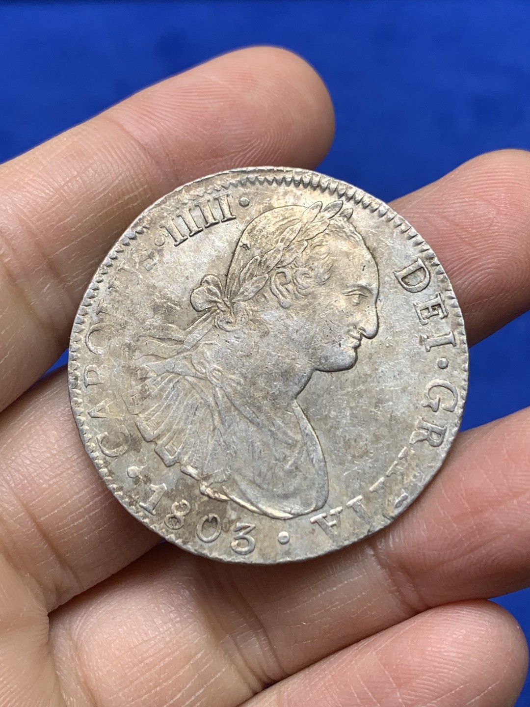 《竞宝斋》第147场-周日，周一 2场 (全场包邮) 墨西哥 1803年 卡四 双柱 8R 大银币 花冠深打 状态不错