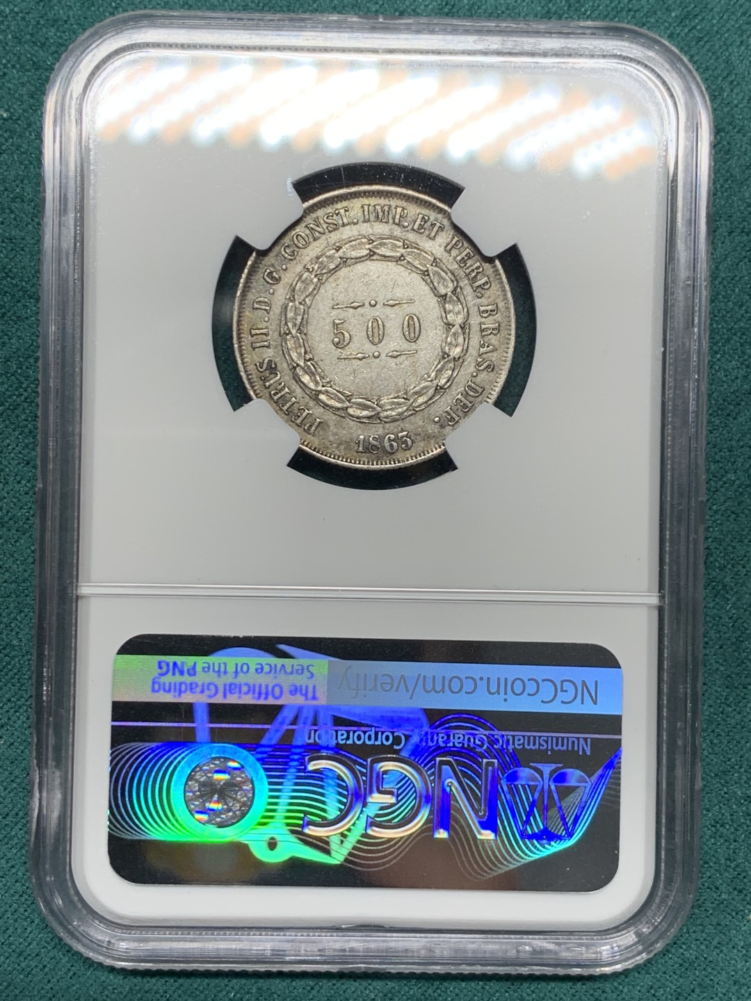 《竞宝斋》第147场-周日，周一 2场 (全场包邮) NGC-XFD 1863巴西500里亚尔银币，小叶版