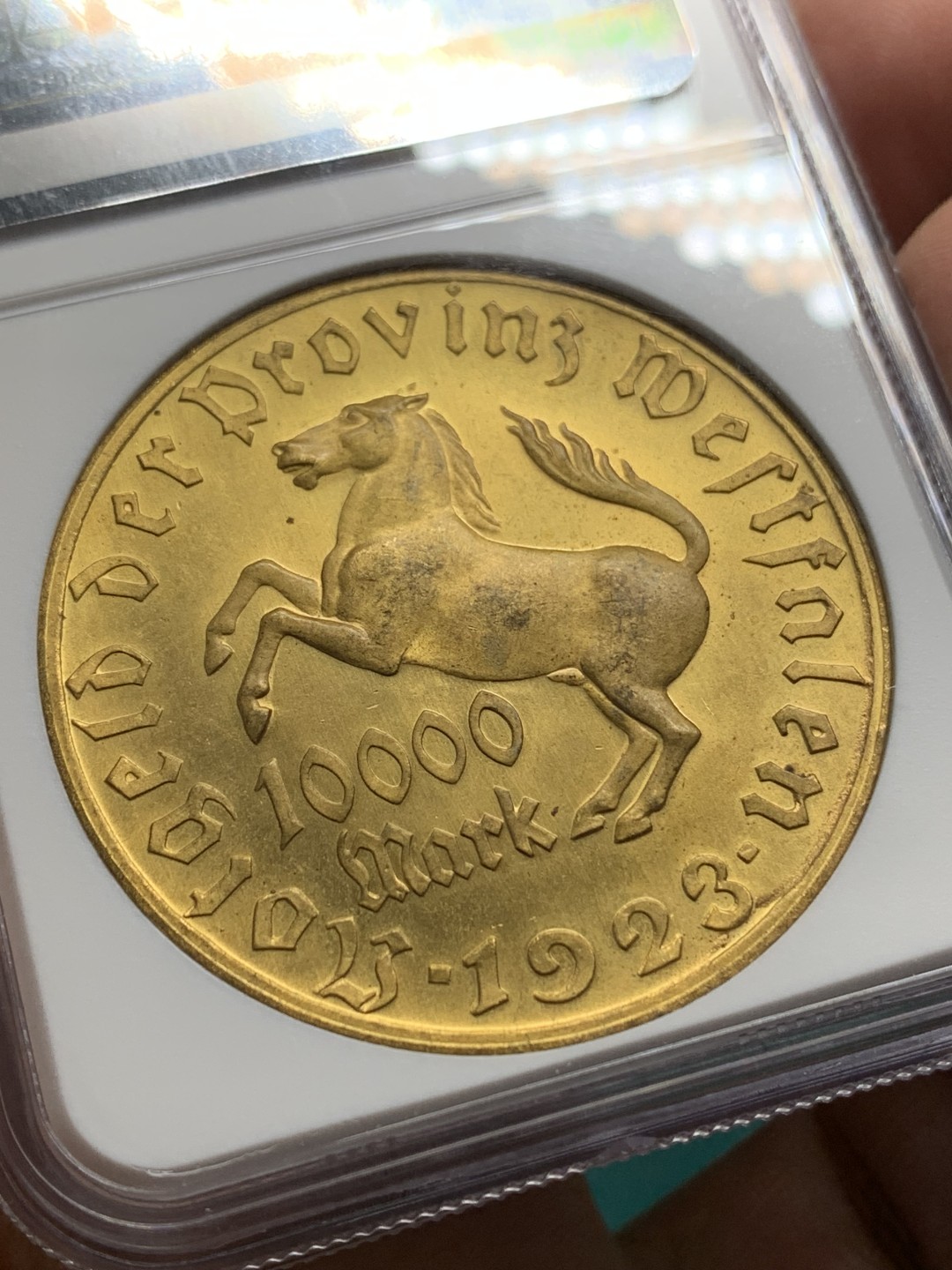 《竞宝斋》第147场-周日，周一 2场 (全场包邮) NGC-MS64 德国1923年 紧急状态时期威斯特伐利亚大马币  10000马克 德紧币中的名誉品状态一流