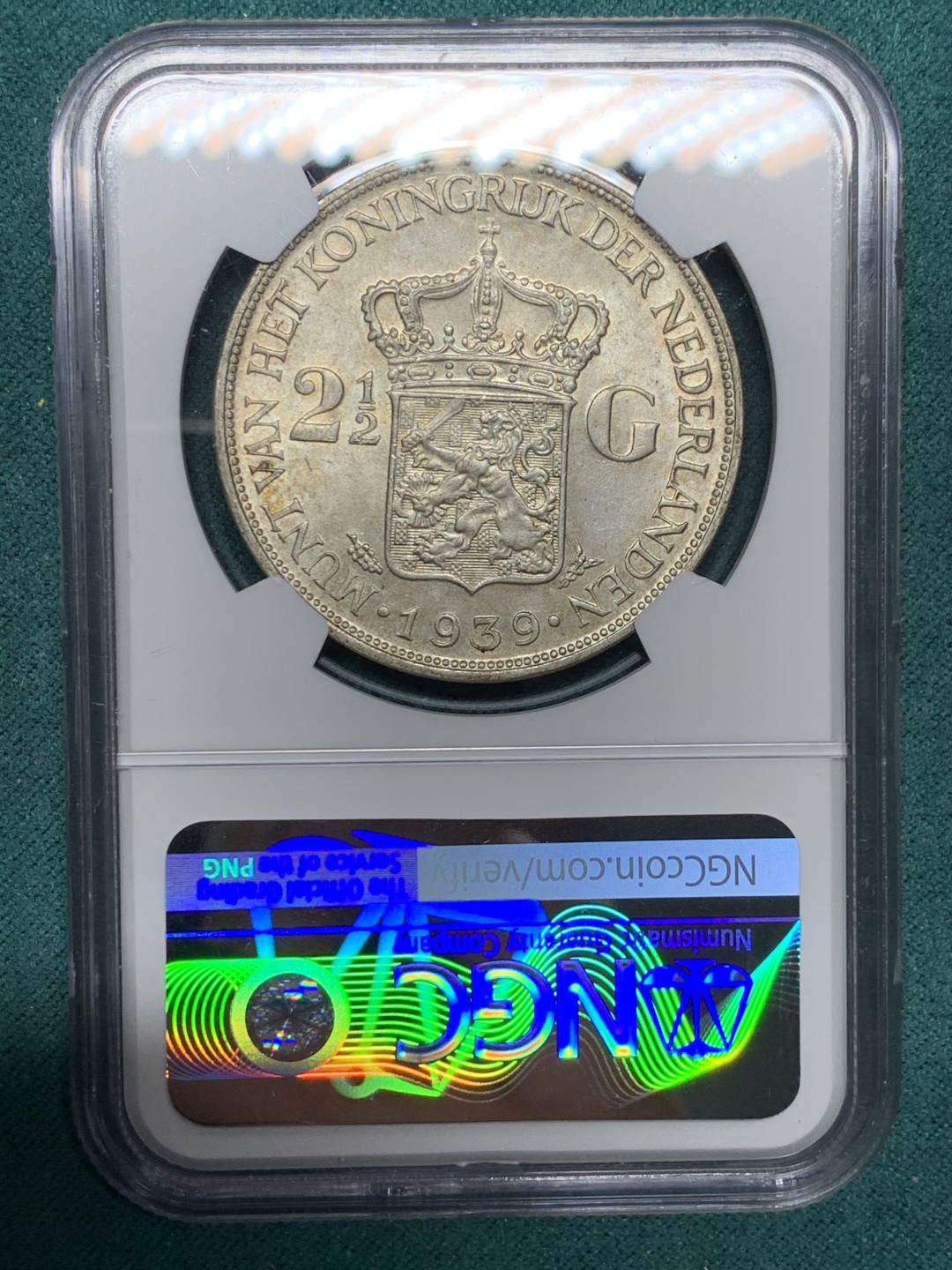 《竞宝斋》第147场-周日，周一 2场 (全场包邮) NGC-MS62 荷兰1939年 威廉米娜2.5盾大银币 原光好品