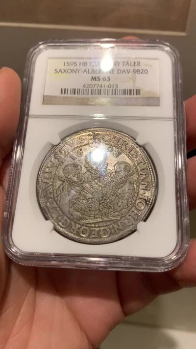 《竞宝斋》第147场-周日，周一 2场 (全场包邮) 亚军分！NGC MS63 德国 1595年 萨克森 3兄弟 泰勒 400多年的原光状态 实在难得 所见最好