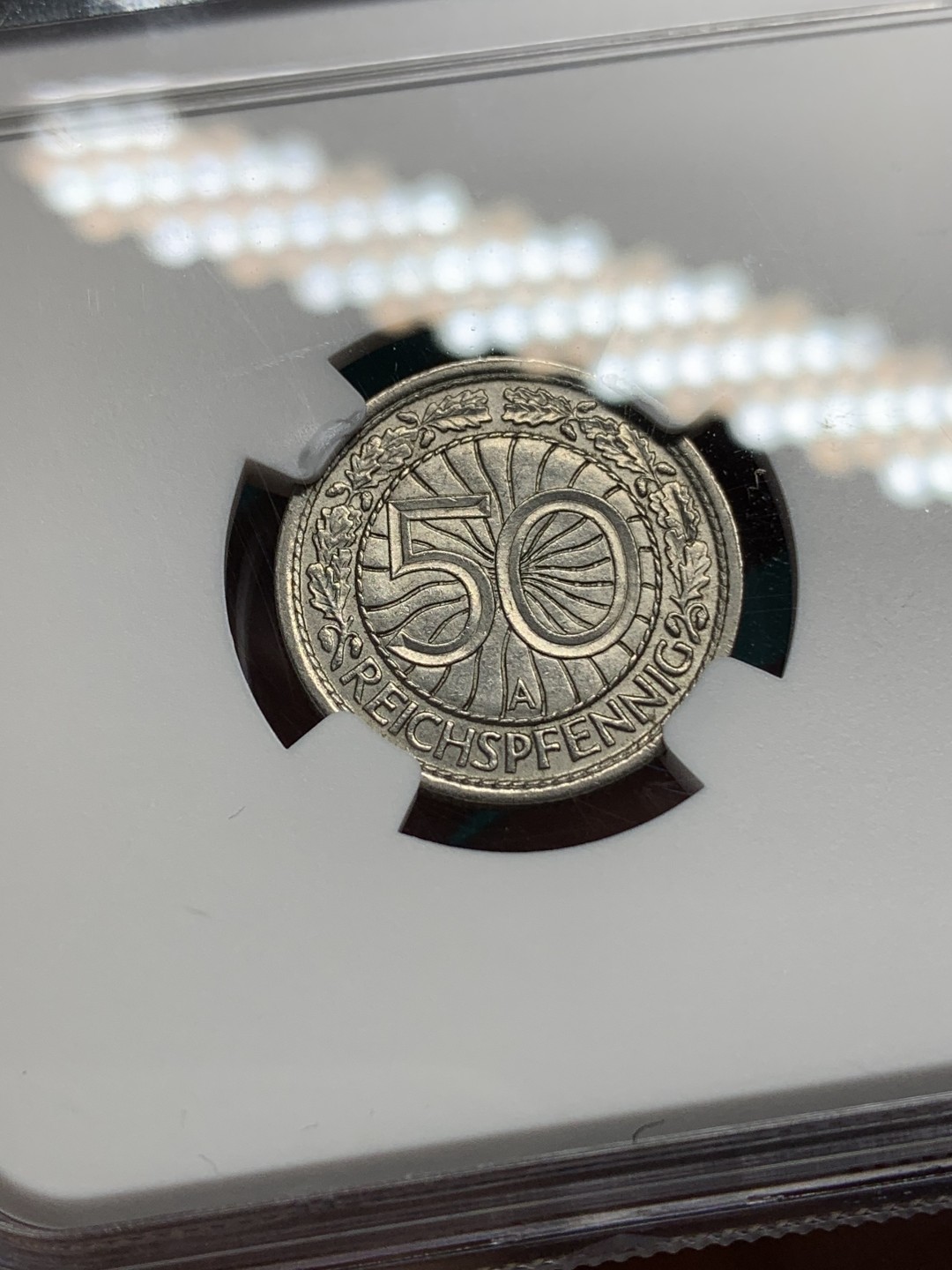 《竞宝斋》第147场-周日，周一 2场 (全场包邮) NGC-MS64 魏玛德国1937年50芬尼镍币，与坦克币等值流通