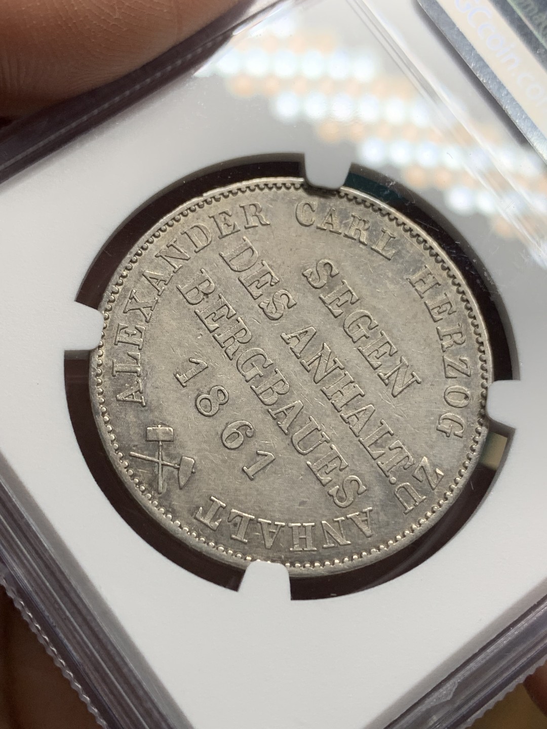 《竞宝斋》第147场-周日，周一 2场 (全场包邮) NGC-AU55 德国安哈尔特1861年小熊爬墙1泰勒银币