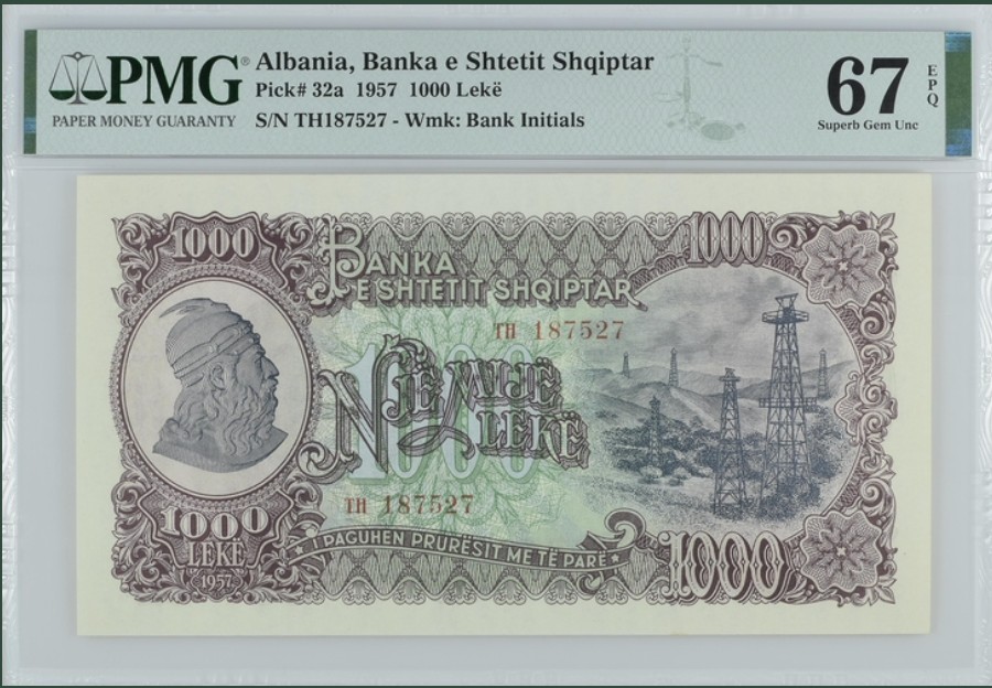 收藏联盟Quantum Auction 第244期拍卖  阿尔巴尼亚1957年1000列克 PMG67