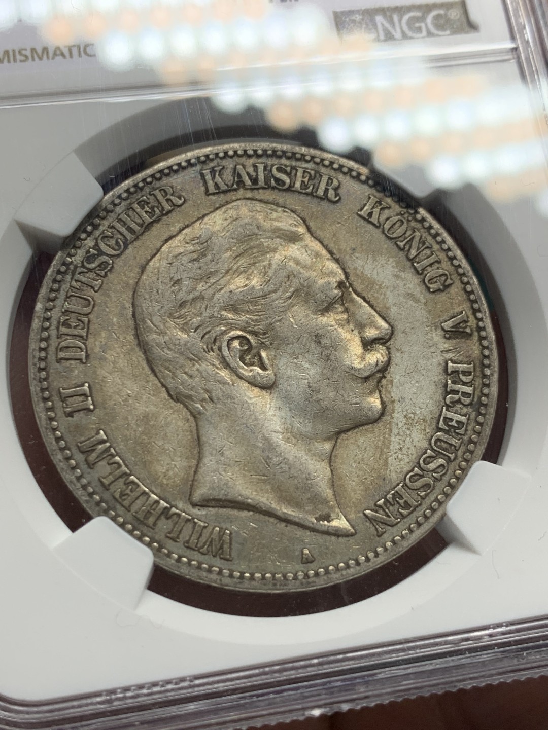 《竞宝斋》第147场-周日，周一 2场 (全场包邮) NGC-XF45 德国普鲁士 1904年威廉二世 5马克大银币 原味好品