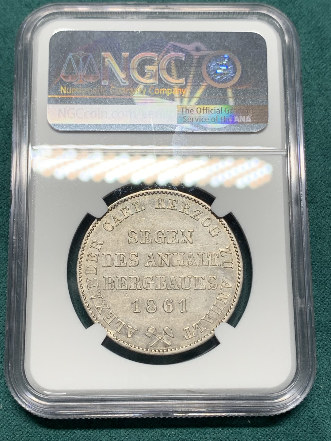 《竞宝斋》第147场-周日，周一 2场 (全场包邮) NGC-AU55 德国安哈尔特1861年小熊爬墙1泰勒银币