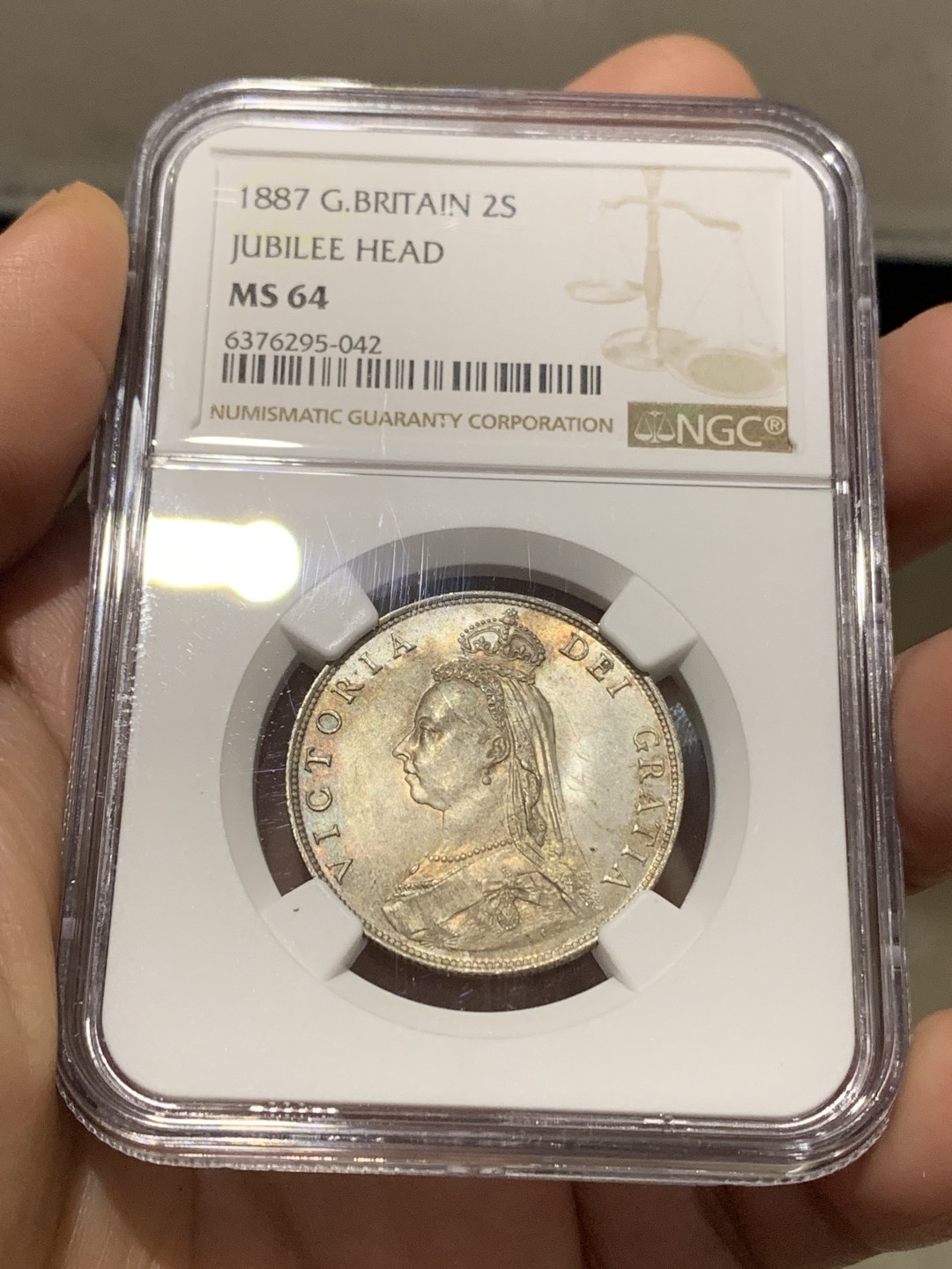 《竞宝斋》第147场-周日，周一 2场 (全场包邮) NGC-MS64 英国 1887年维多利亚2先令弗洛林银币 BU状态