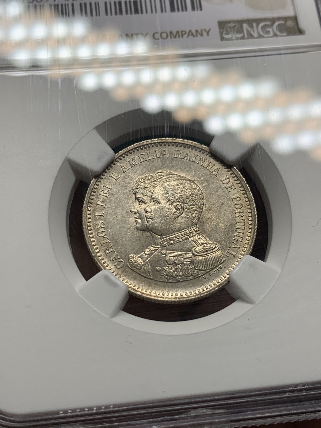 《竞宝斋》第147场-周日，周一 2场 (全场包邮) NGC-MS63 葡萄牙1898年 200R银币 顶级好品