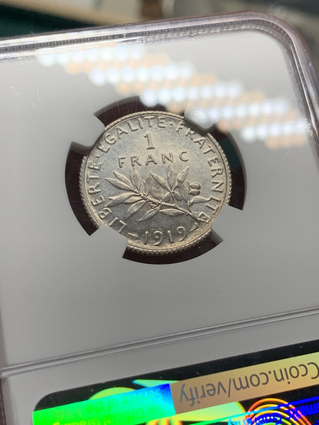 《竞宝斋》第147场-周日，周一 2场 (全场包邮) NGC-UNC 法国1919年 播种女神1法郎银币 原光好品