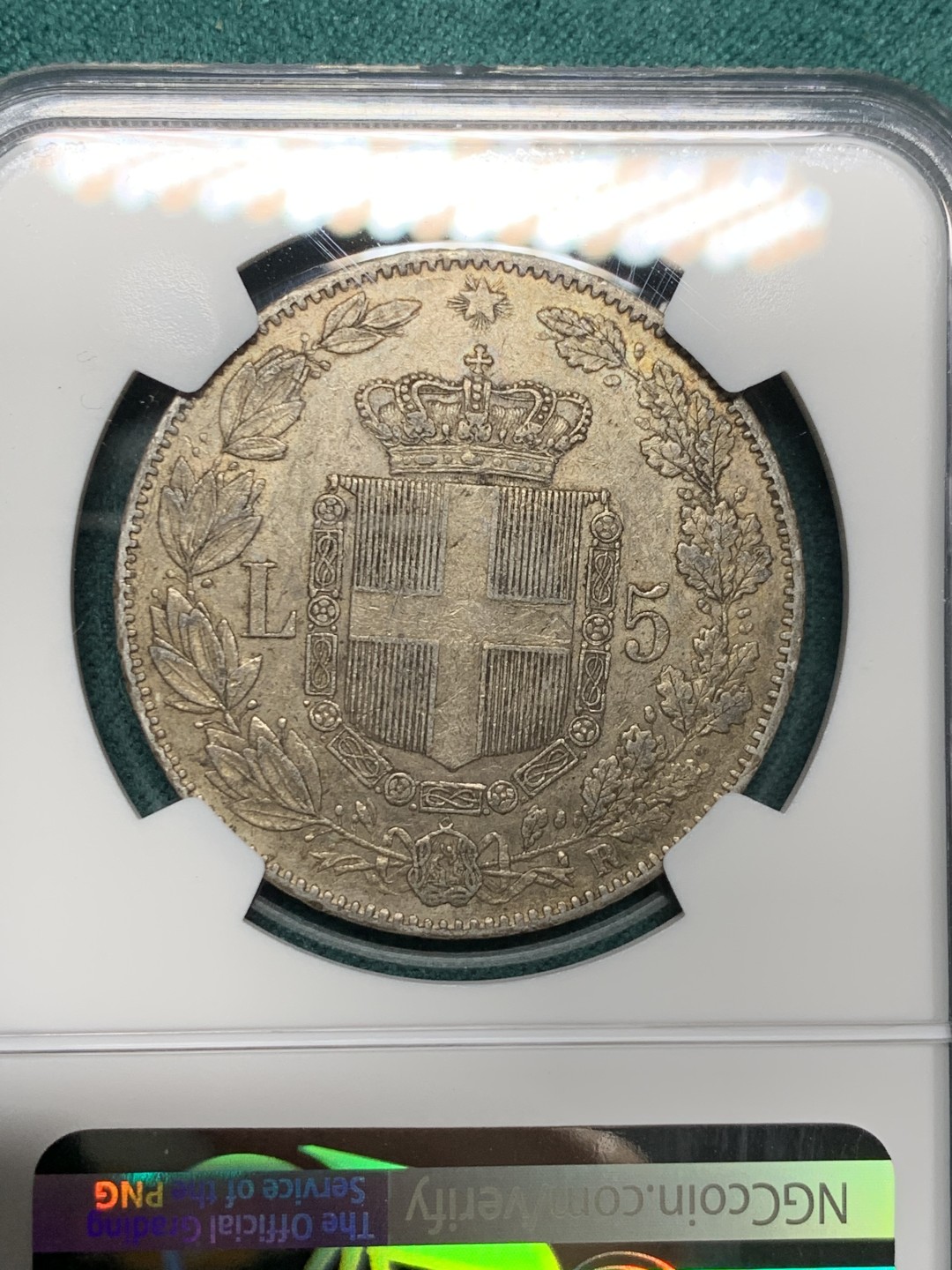 《竞宝斋》第147场-周日，周一 2场 (全场包邮) NGC-XF45 意大利1879年 翁贝托5里拉大银币 原味好品