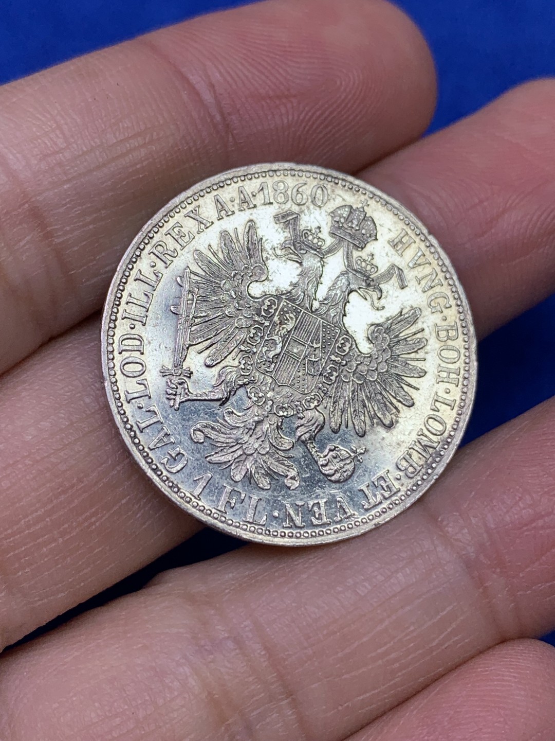 《竞宝斋》第147场-周日，周一 2场 (全场包邮) 1860年奥地利1弗洛林银币，细节很不错，底板带镜面