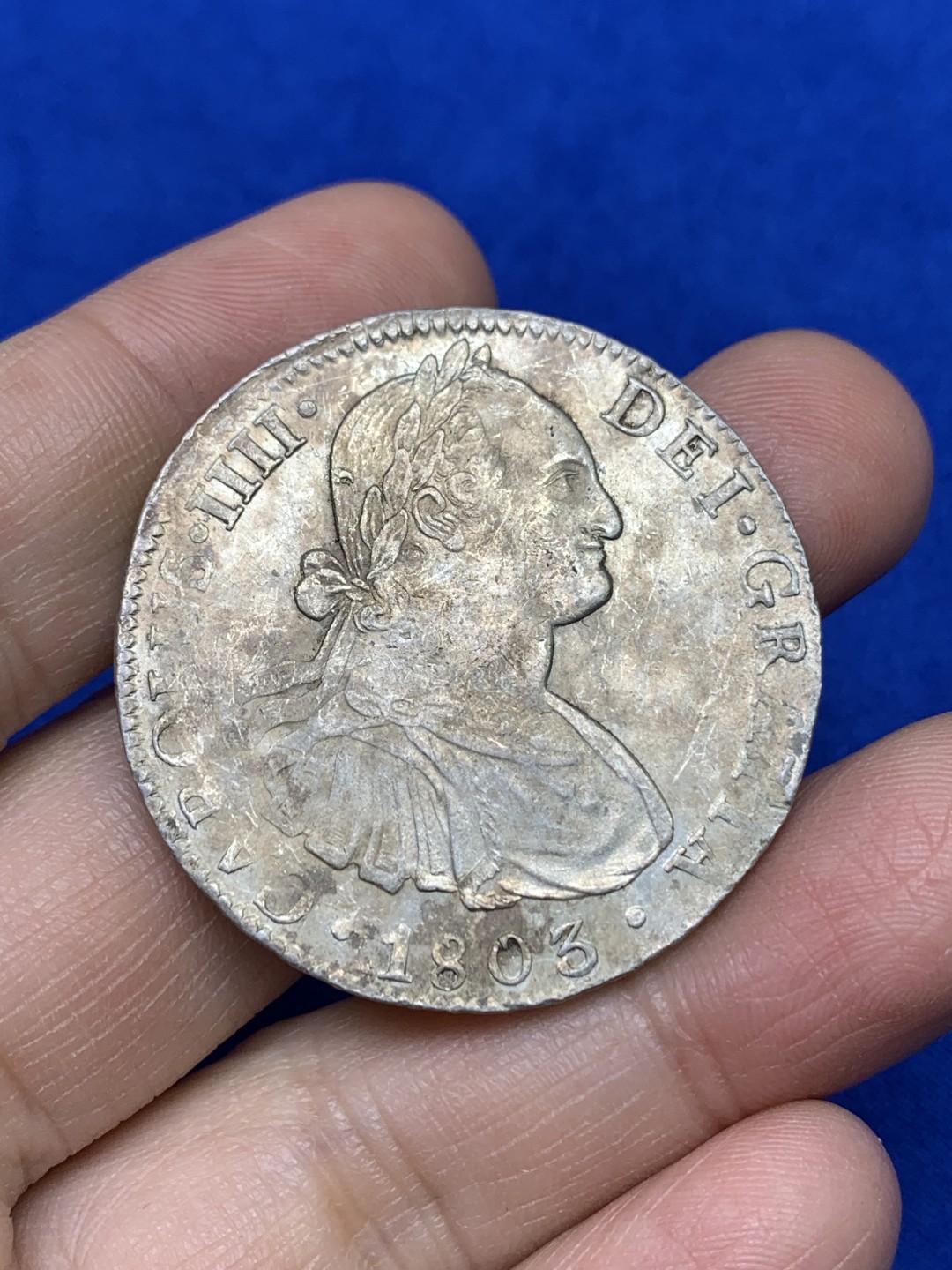 《竞宝斋》第147场-周日，周一 2场 (全场包邮) 墨西哥 1803年 卡四 双柱 8R 大银币 花冠深打 状态不错