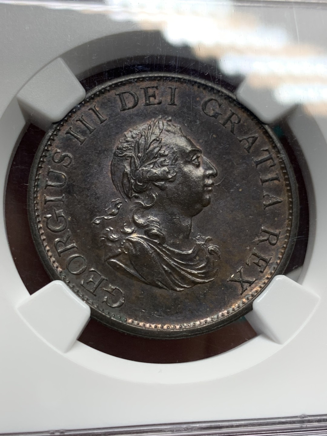 《竞宝斋》第147场-周日，周一 2场 (全场包邮) NGC MS63BN 英国1799 乔三1/2便士 铜币 高分难得