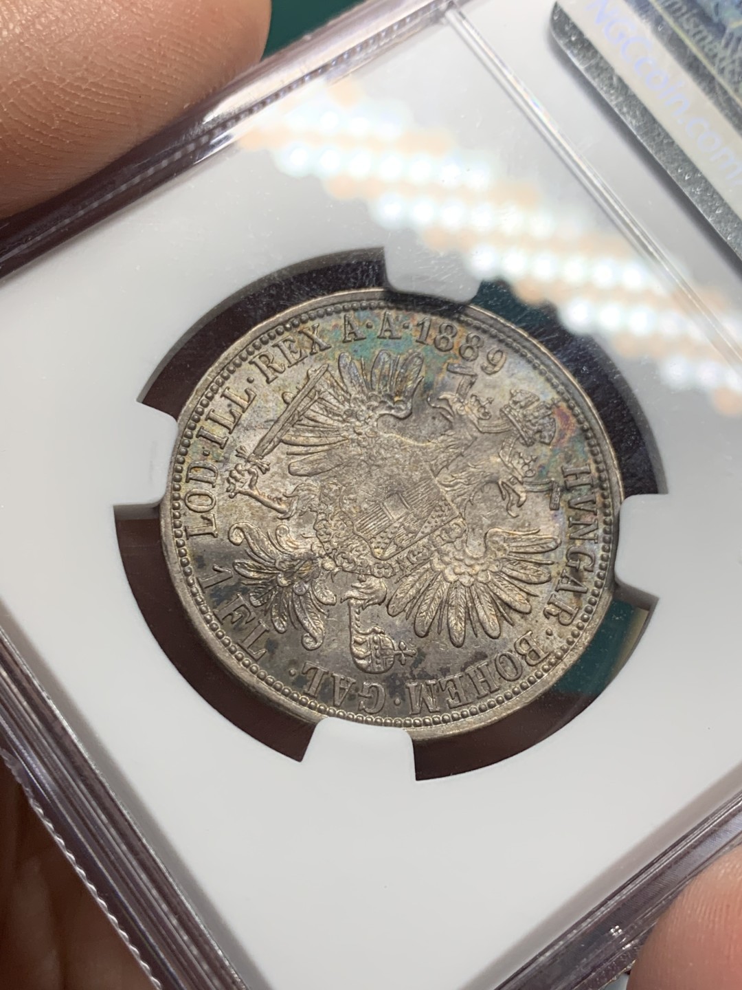 《竞宝斋》第147场-周日，周一 2场 (全场包邮) NGC-AU58 奥地利 1889年 弗朗茨1弗洛林银币 五彩好状态