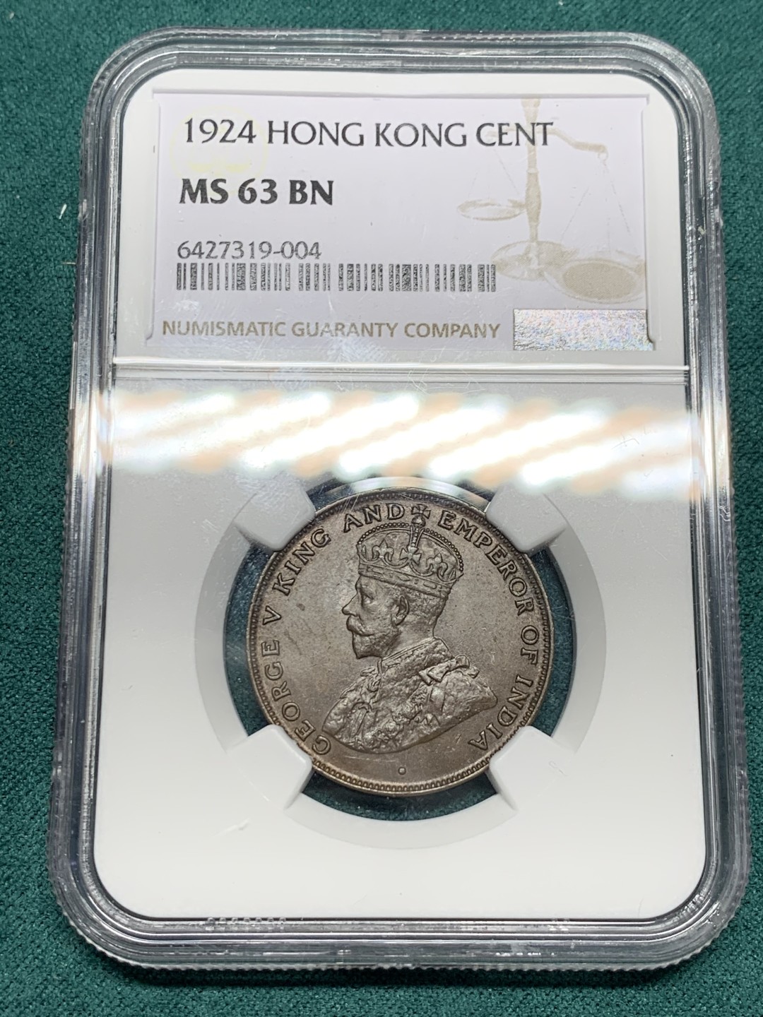 《竞宝斋》第147场-周日，周一 2场 (全场包邮) NGC MS63BN 中国香港 1924年乔五 1分铜币