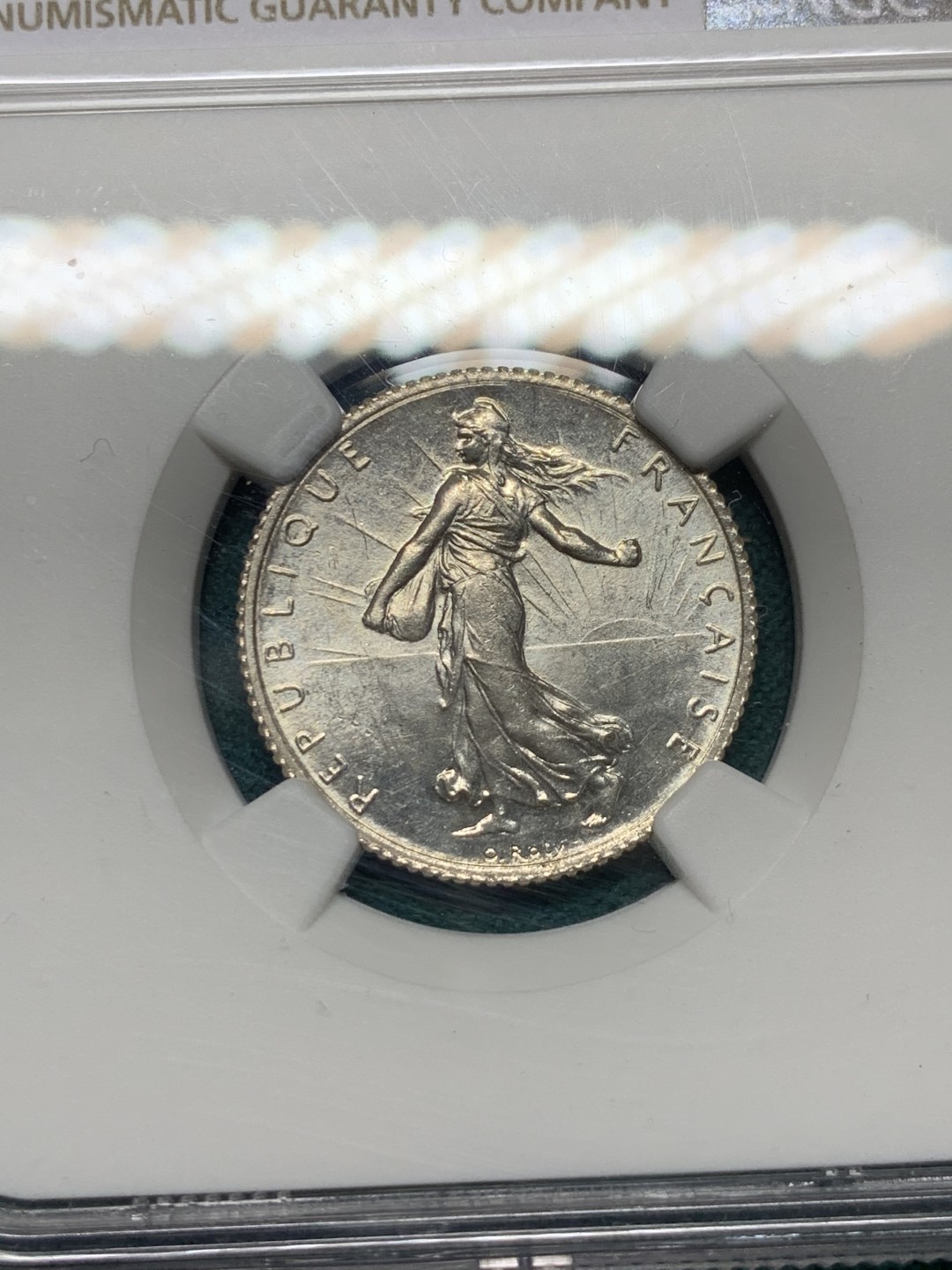 《竞宝斋》第147场-周日，周一 2场 (全场包邮) NGC-UNC 法国1919年 播种女神1法郎银币 原光好品