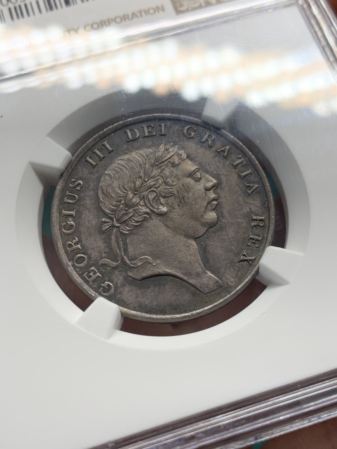 《竞宝斋》第147场-周日，周一 2场 (全场包邮) NGC MS 64 1816年英国英格兰银行代用币乔三1先令6便士（18便士）高分 双面带复古包浆