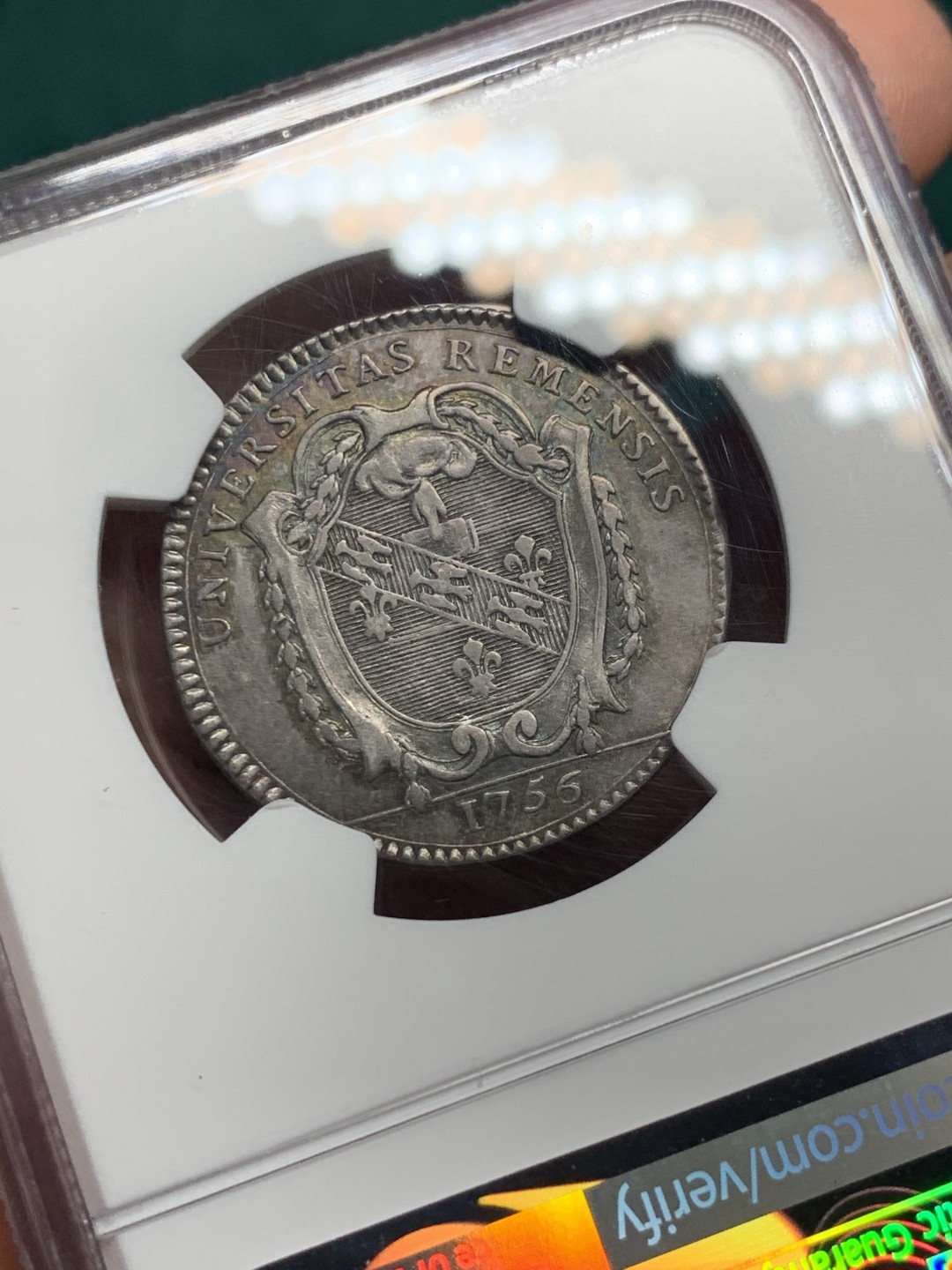 《竞宝斋》第147场-周日，周一 2场 (全场包邮) NGC-AU58 法国1756年 兰斯大学纪念 圆形JETON 好品代彩非常漂亮