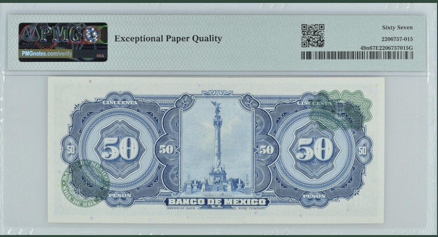 收藏联盟Quantum Auction 第244期拍卖  墨西哥1961年50比索 PMG67 冠军分