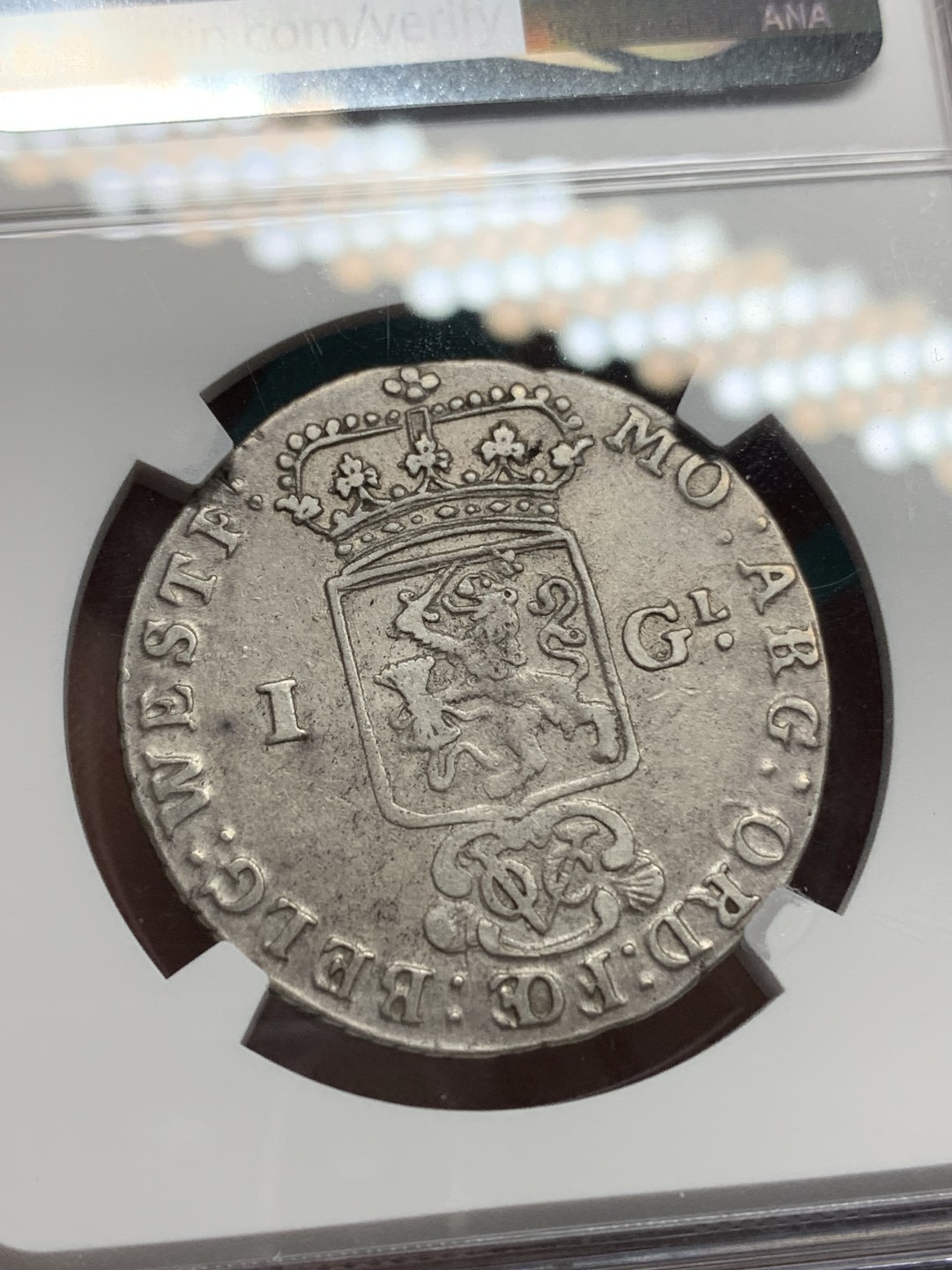 《竞宝斋》第147场-周日，周一 2场 (全场包邮) NGC-XFD 1786年荷兰东印度公司1盾银币 西弗里斯兰产，少见的VOC版