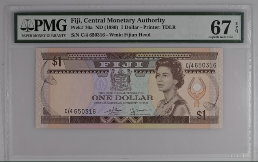 收藏联盟Quantum Auction 第244期拍卖  斐济1980年1元 PMG67