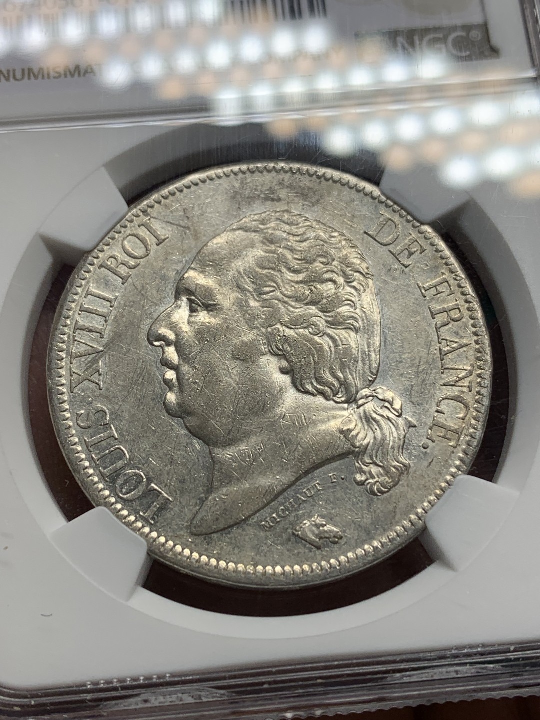 《竞宝斋》第147场-周日，周一 2场 (全场包邮) NGC XF45 法国 1820年 巴黎造币厂 路易十八 5法郎银币 细节好带底光