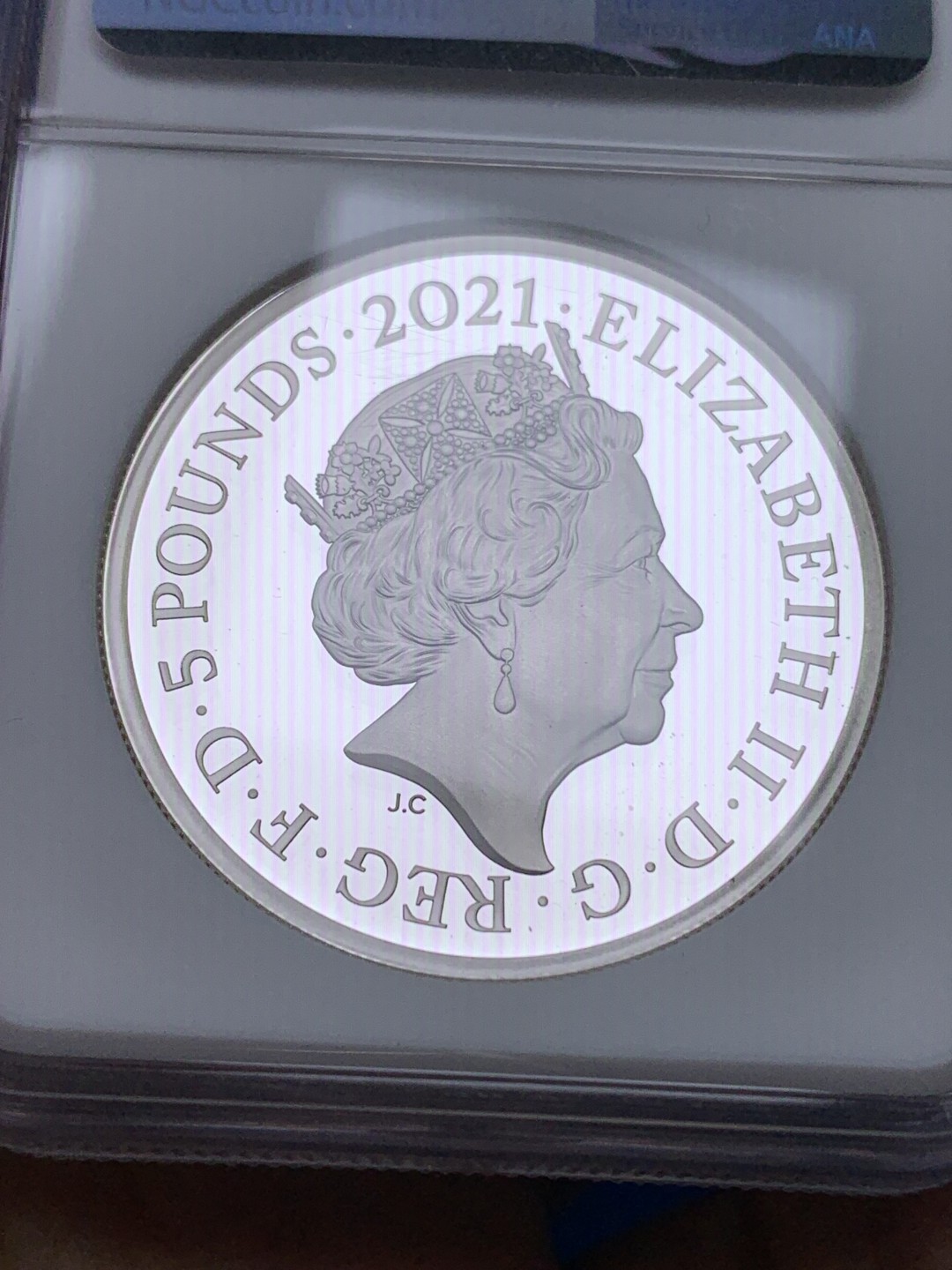 《竞宝斋》第147场-周日，周一 2场 (全场包邮) NGC-PF69UC 英国 2021年 菲利普亲王 女王夫妇各占一面 2OZ（62.2克）精制比1OZ少很多 满分仅7枚 盒证齐全