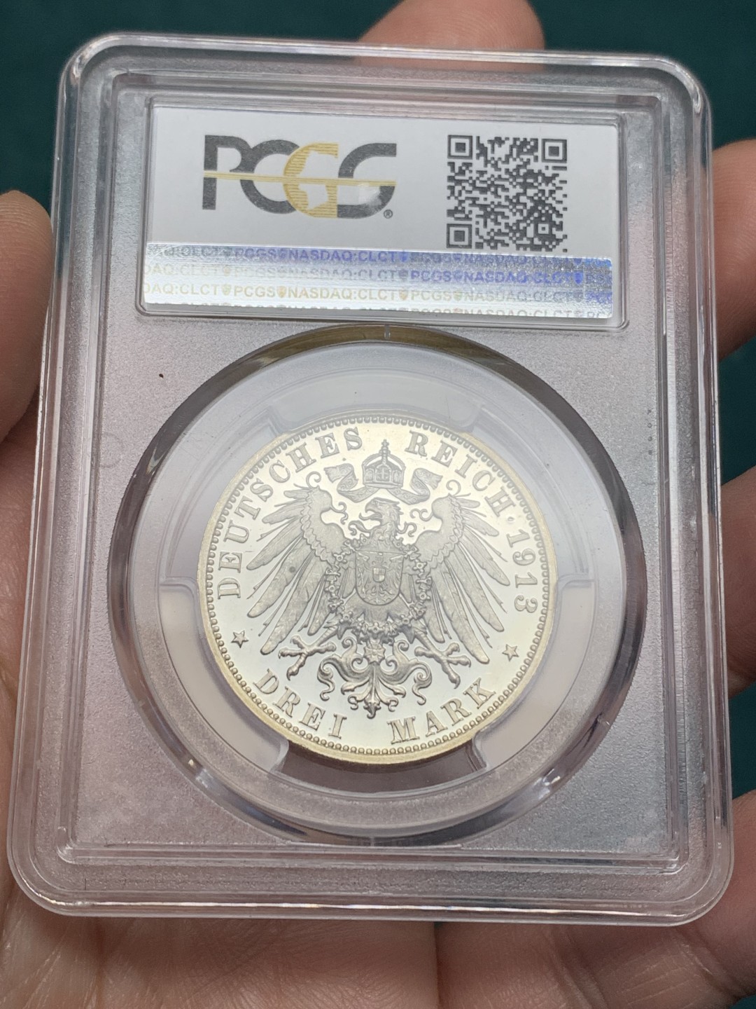 《竞宝斋》第147场-周日，周一 2场 (全场包邮) PCGS-PR63DCAM 德国 1913年 萨克森莱比锡战役纪念碑3马克银币 精制马克少见 镜面效果非常好