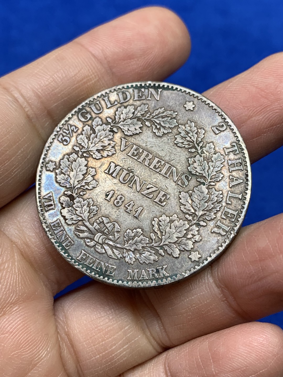 《竞宝斋》第147场-周日，周一 2场 (全场包邮) 德国 1841年 黑森达姆施塔特 路德维希二世2泰勒 37克大银币