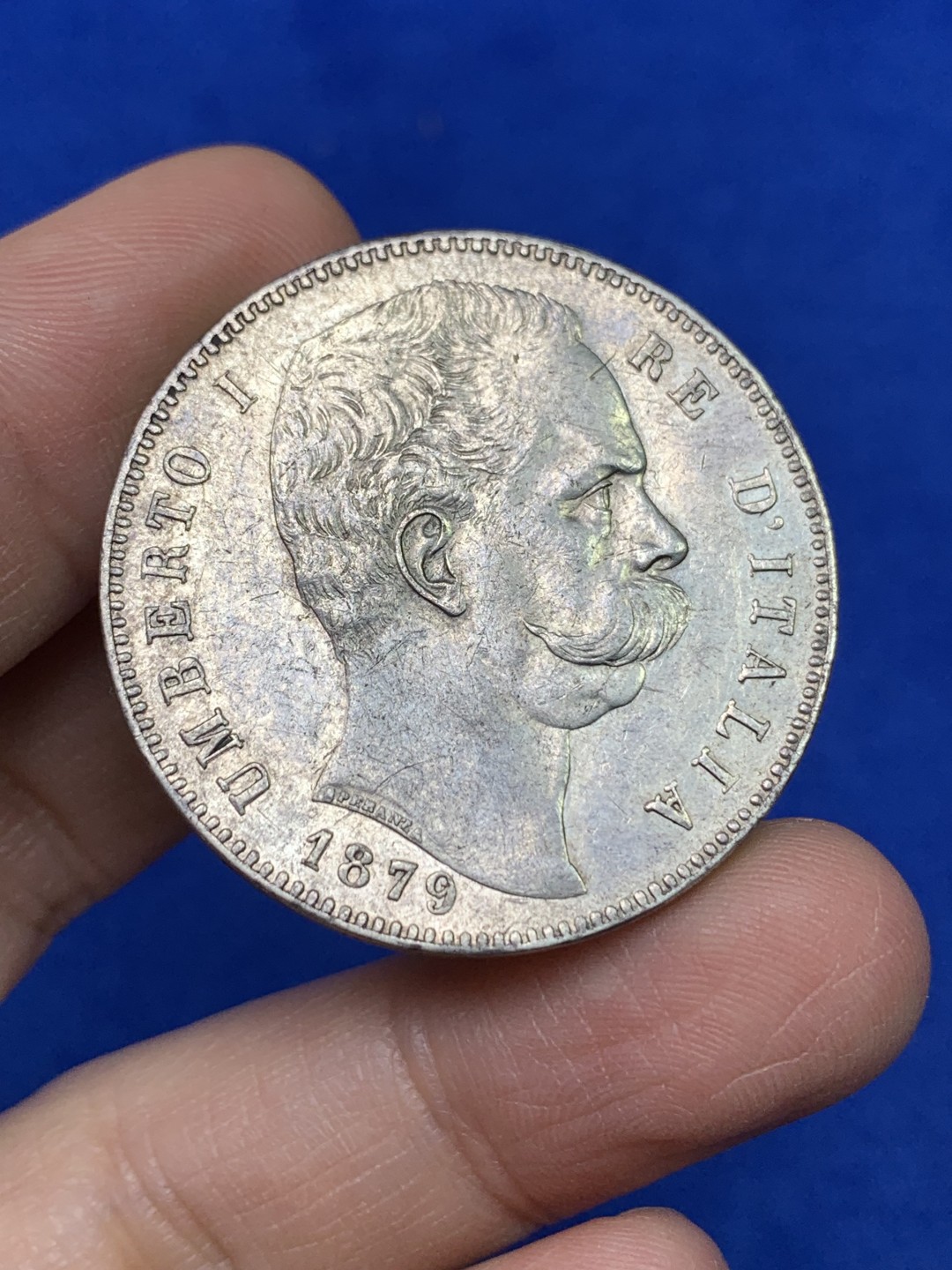 《竞宝斋》第147场-周日，周一 2场 (全场包邮) 意大利 1879年 翁贝托 5里拉银币 细节很好