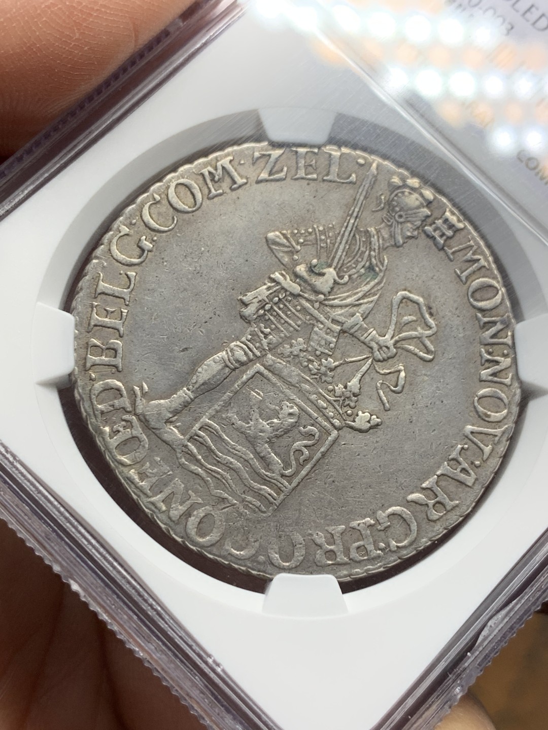 《竞宝斋》第147场-周日，周一 2场 (全场包邮) NGC-AU 荷兰泽兰省 1795年 站人武士1银杜卡特银币 武士像打制清晰整体无弱打